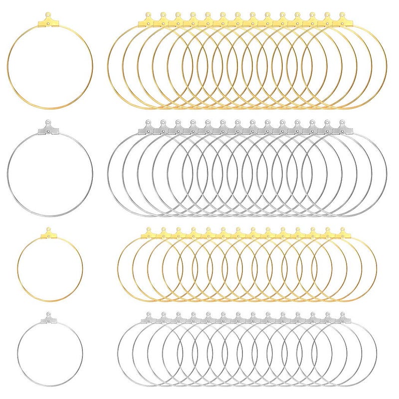 Tongcloud 120pcs Round Beading Hoop Earring Finding Component Accessories for Jewelry Making 2 Size (Gold and Sliver, 30mm and 40mm) - Image 3